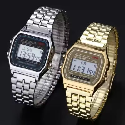 **Classic Vintage Digital LED Watch for Men – Stainless Steel Chain, Alarm & Water-Resistant Design | Stylish Old-Fashion Watch**