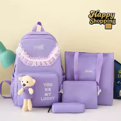 **4-Piece Stylish Bag Set for Girls – Korean Style School & College Bags | Backpack, Shoulder Bag & Casual Bags**