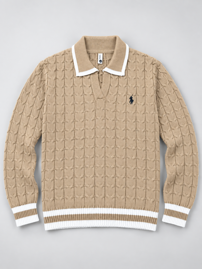 Knitted Jacquard Polo Sweater
