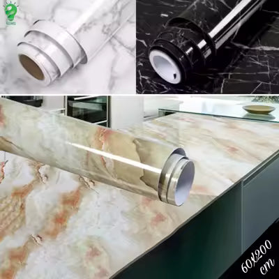 **60 × 200cm Self-Adhesive Marble Sheet – Black & White Kitchen Wallpaper | Oil-Resistant & Heat-Resistant Peel-and-Stick Wall Sticker | Easy Home Renovation Decor**