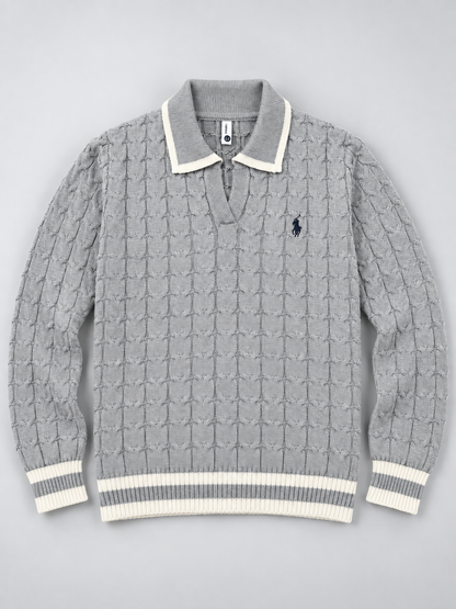 Knitted Jacquard Polo Sweater