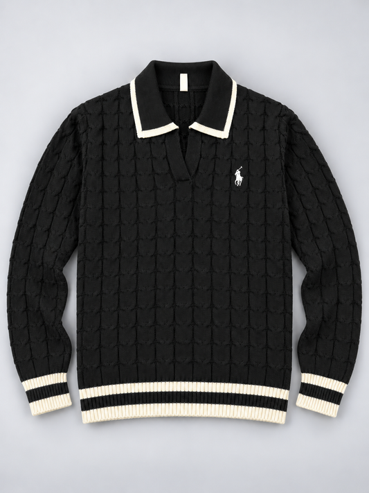 Knitted Jacquard Polo Sweater