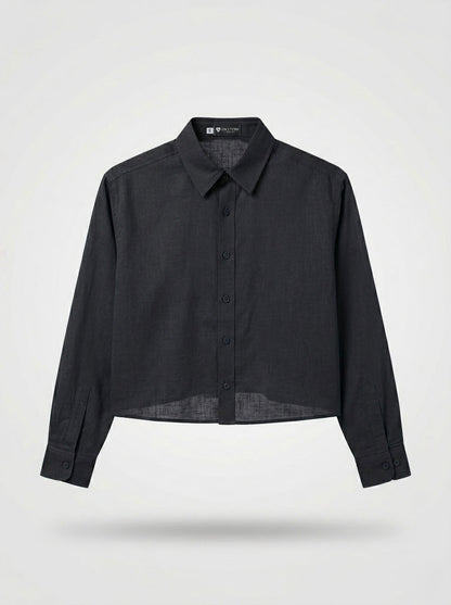 Linen Cropped Button-Down