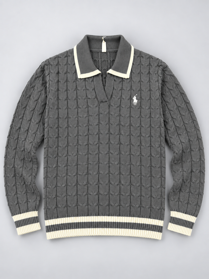 Knitted Jacquard Polo Sweater