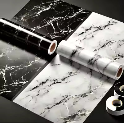 **60 × 200cm Self-Adhesive Marble Sheet – Black & White Kitchen Wallpaper | Oil-Resistant & Heat-Resistant Peel-and-Stick Wall Sticker | Easy Home Renovation Decor**