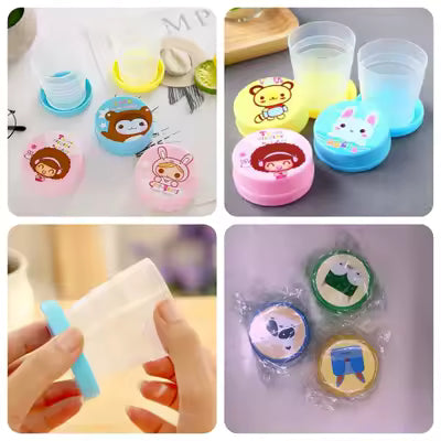 100ML Folding Cup with Lid – Portable Collapsible Plastic Drinking Cup | Reusable Travel & Outdoor Cup | Cartoon Design | Compact Mouthwash & Water Cup – Only Rs. 99