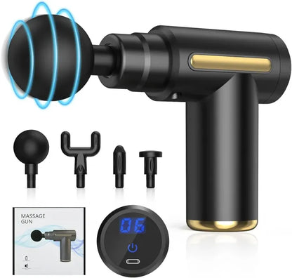 5-in-1 Massage Gun – Deep Tissue Percussion Massager with 6 Speed Levels & 4 Interchangeable Massage Heads for Full-Body Relaxation