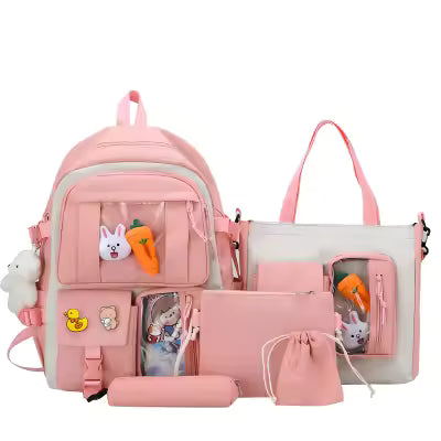 **4-Piece Stylish Bag Set for Girls – Korean Style School & College Bags | Backpack, Shoulder Bag & Casual Bags**