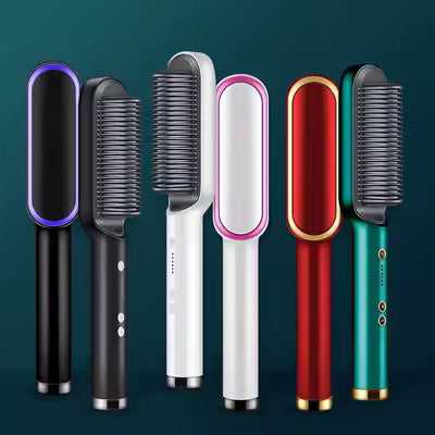 **2-in-1 Electric Hair Straightener & Curler – Heating Styling Comb Brush, Hair Smoothing & Styling Tool, Multicolor Model 909**