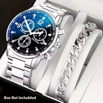 **Pack of 2 Classic Luxury Watches for Men & Boys – Stylish Wristwatch with Silver Bracelet Chain**